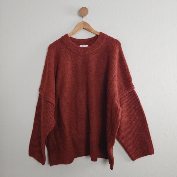 NEW Madewell Havener Cable Knit Pullover Alpaca Wool Sweater Heather Auburn - Picture 4 of 11